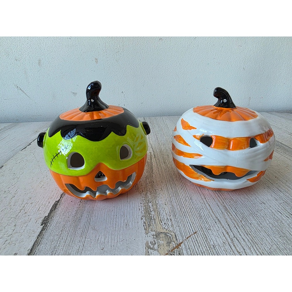 Ceramic Frankenstein light up pumpkin mummy mini jack o lantern Halloween decor
